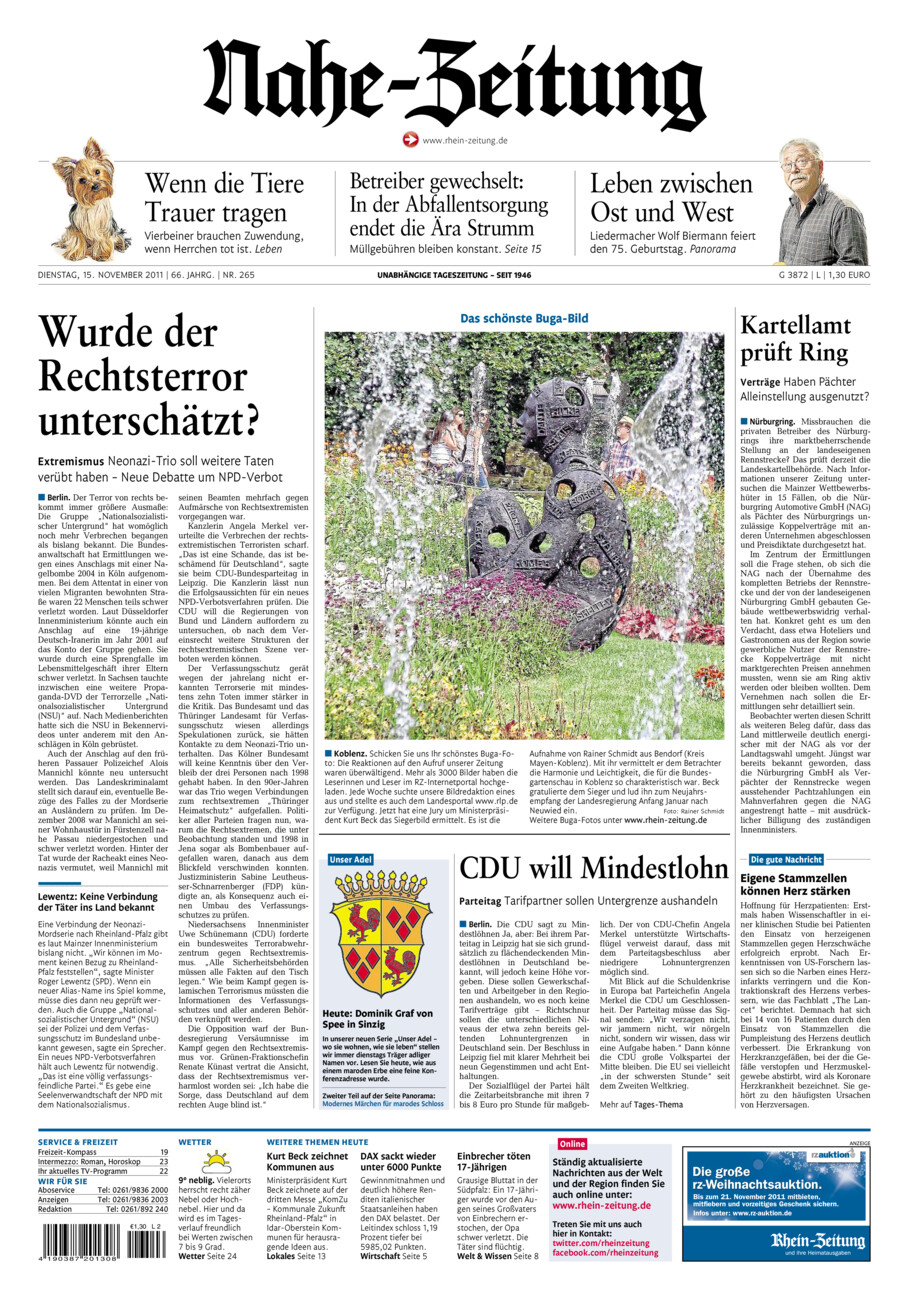 Nahe-Zeitung vom Dienstag, 15.11.2011