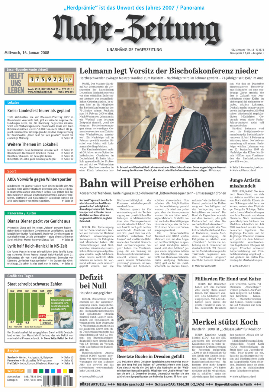 Nahe-Zeitung vom Mittwoch, 16.01.2008