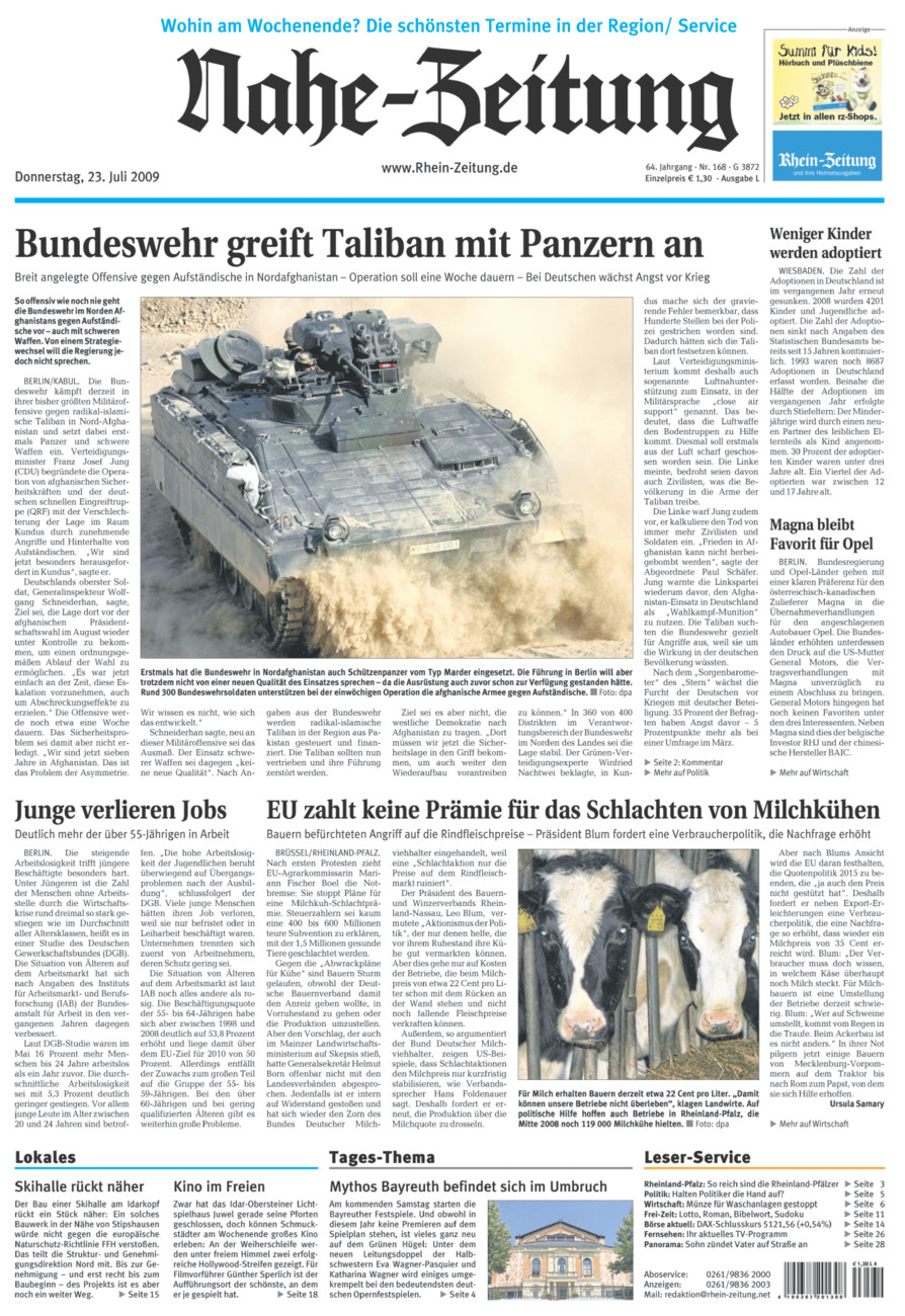 Nahe-Zeitung vom Donnerstag, 23.07.2009