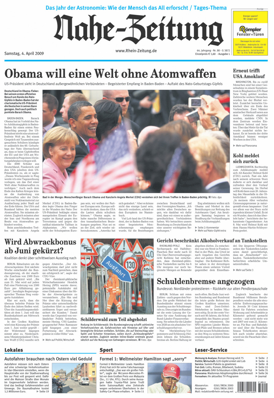 Nahe-Zeitung vom Samstag, 04.04.2009