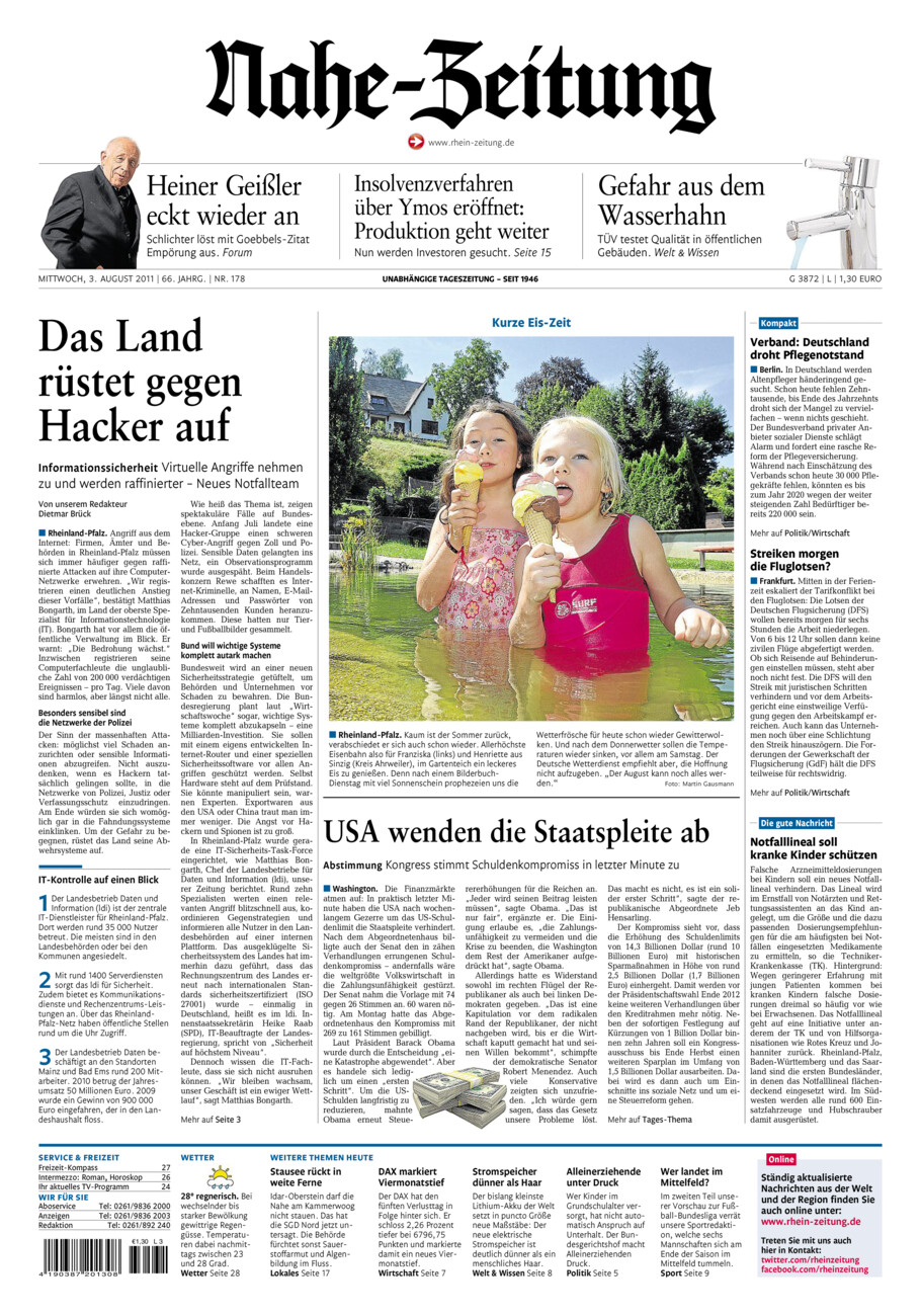 Nahe-Zeitung vom Mittwoch, 03.08.2011