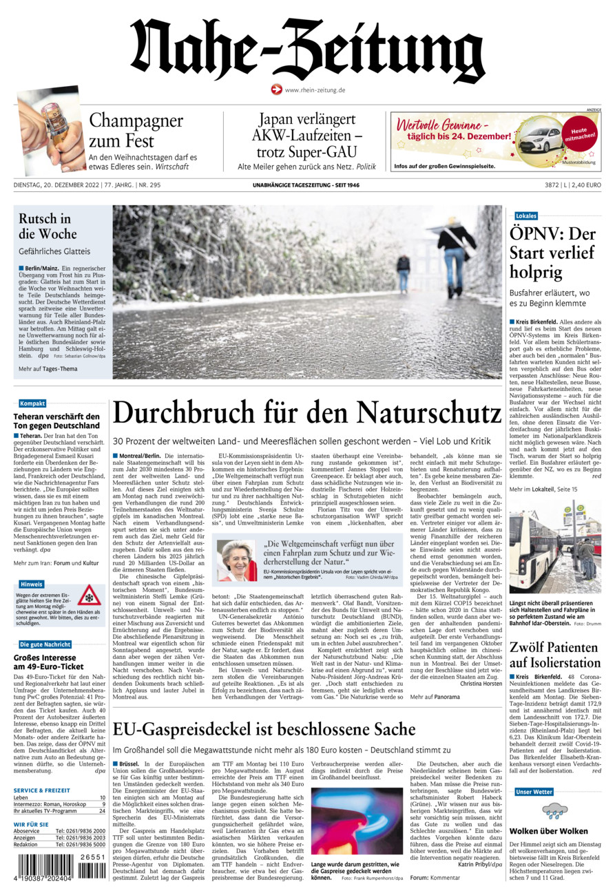 Nahe-Zeitung vom Dienstag, 20.12.2022