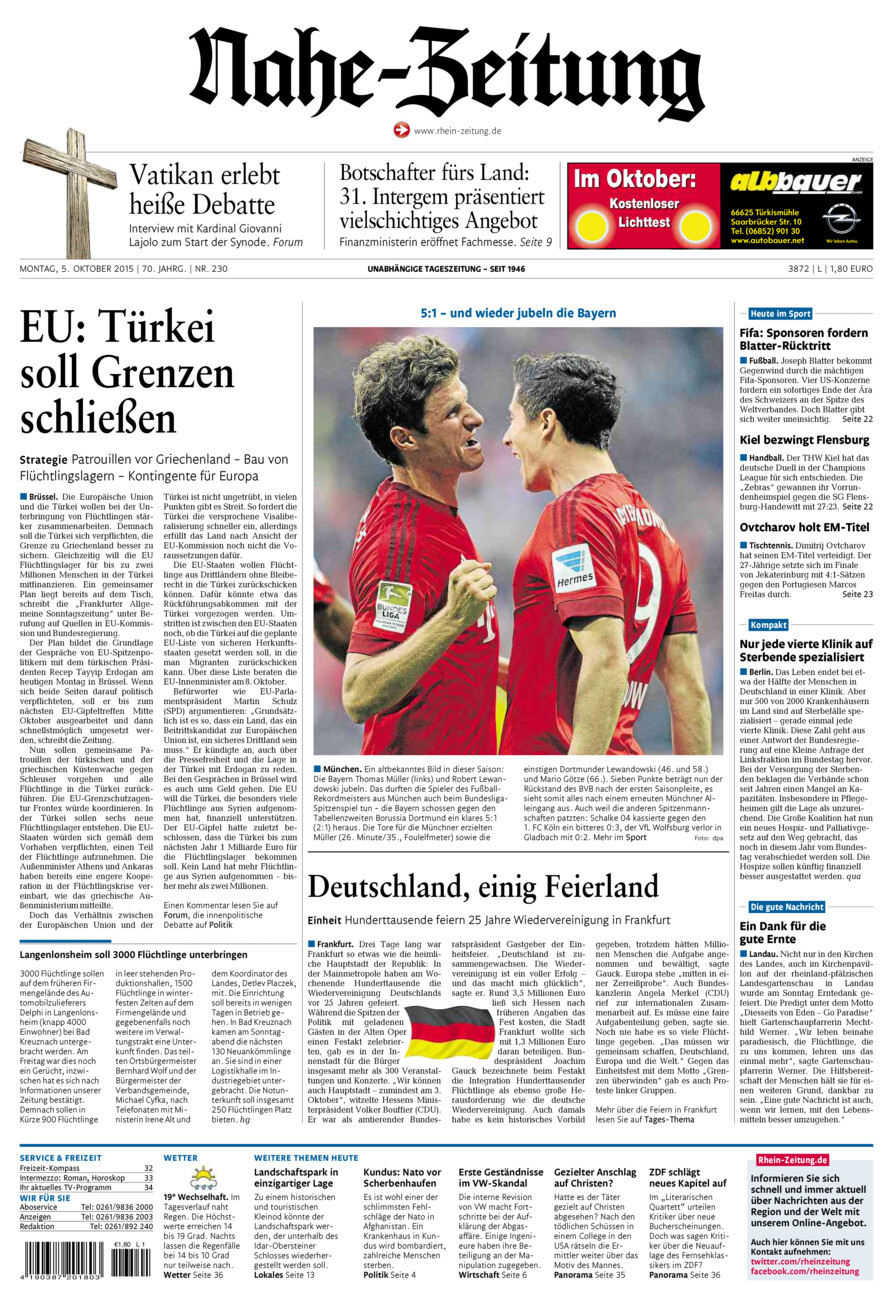 Nahe-Zeitung vom Montag, 05.10.2015