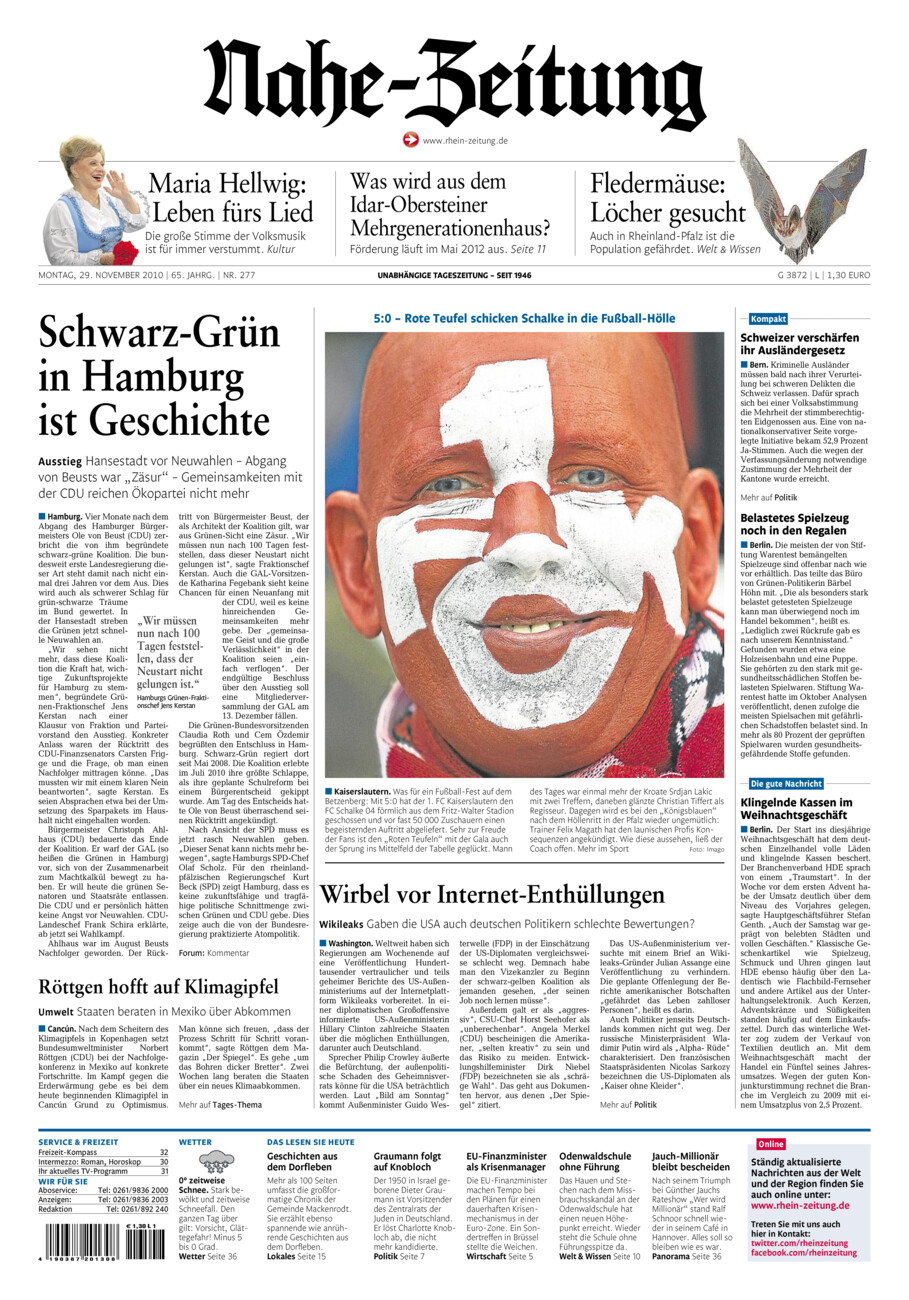 Nahe-Zeitung vom Montag, 29.11.2010