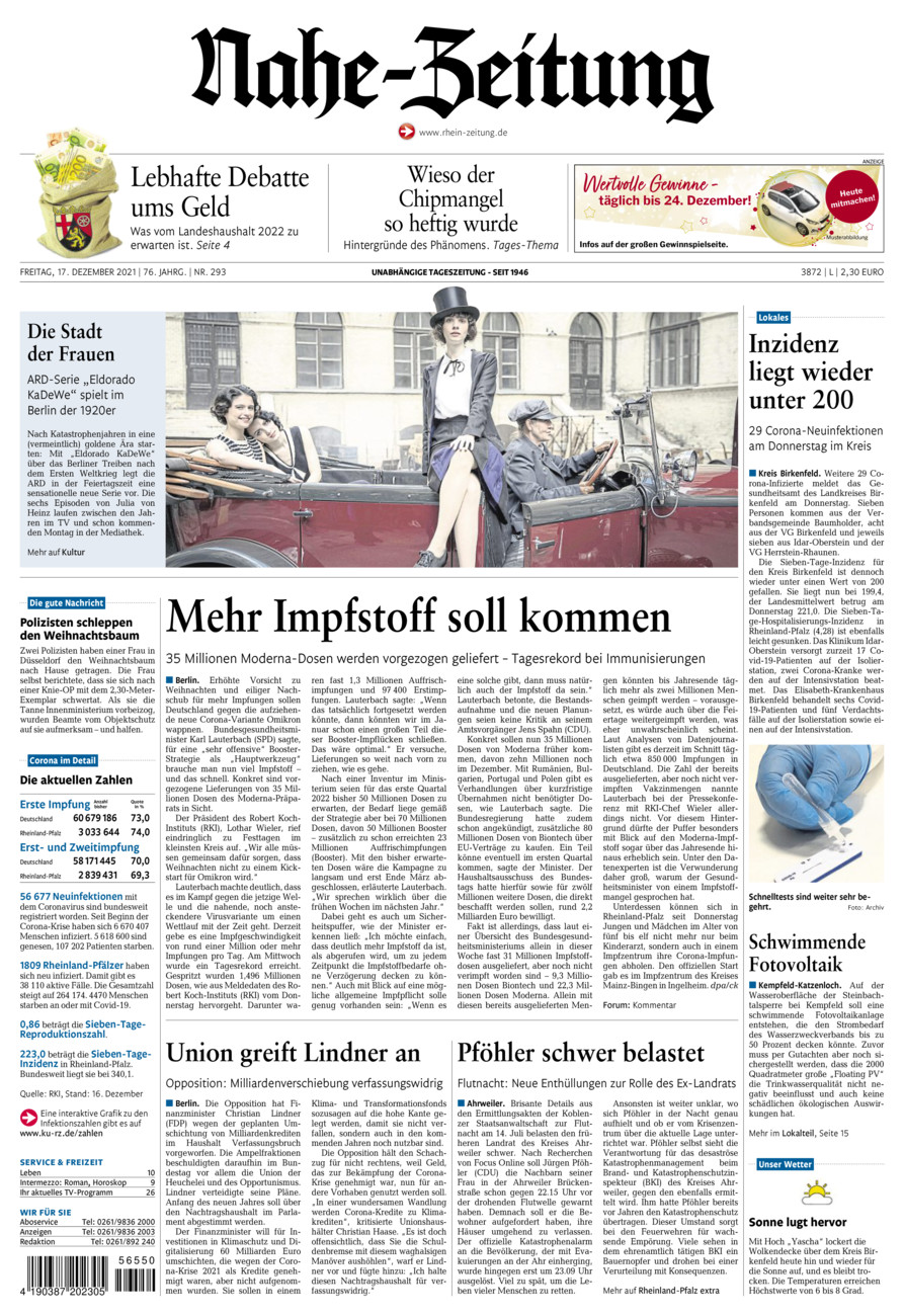 Nahe-Zeitung vom Freitag, 17.12.2021