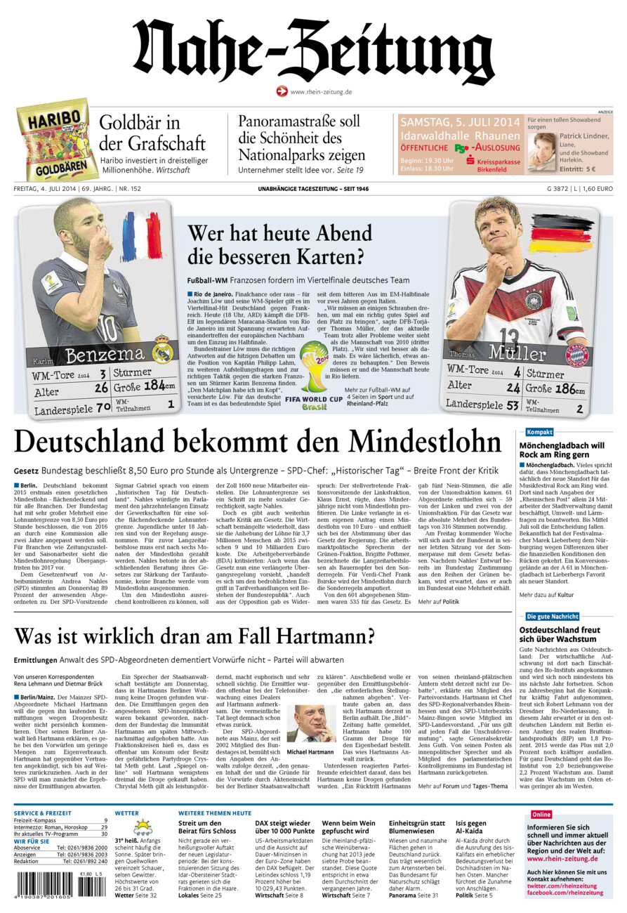 Nahe-Zeitung vom Freitag, 04.07.2014