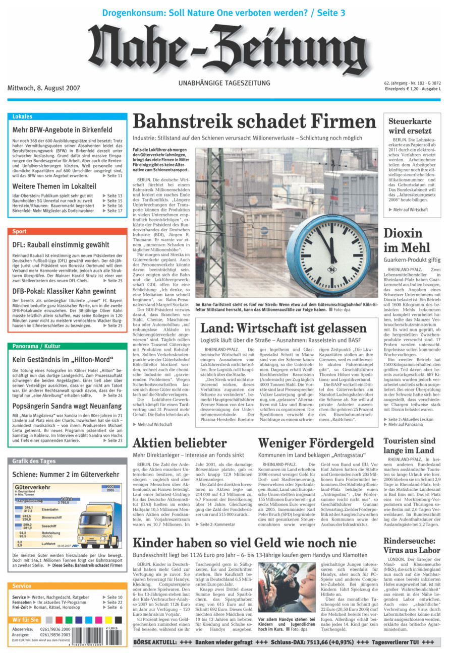 Nahe-Zeitung vom Mittwoch, 08.08.2007