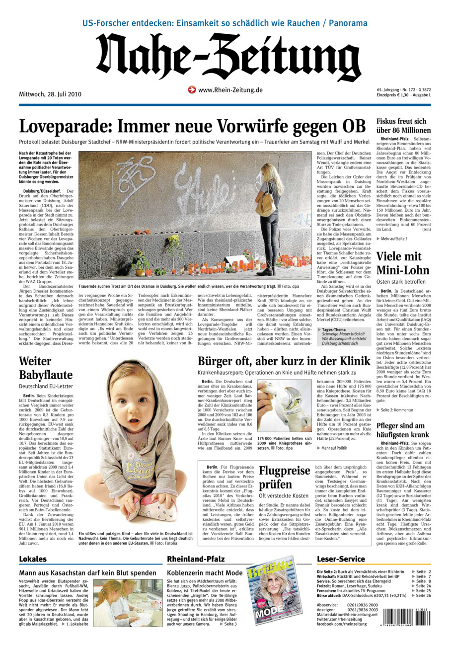 Nahe-Zeitung vom Mittwoch, 28.07.2010