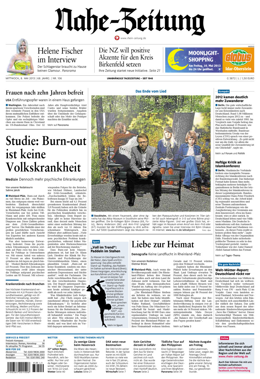 Nahe-Zeitung vom Mittwoch, 08.05.2013