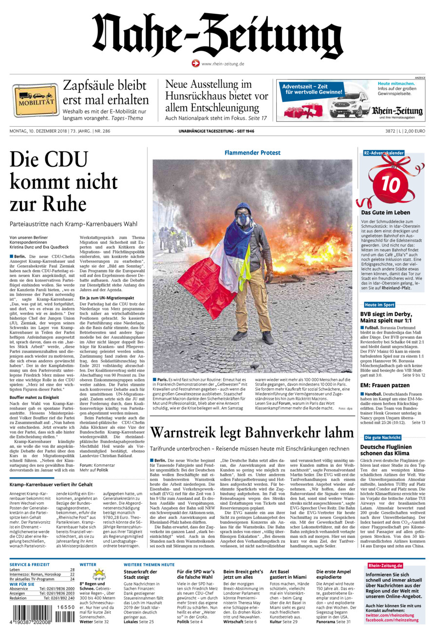 Nahe-Zeitung vom Montag, 10.12.2018