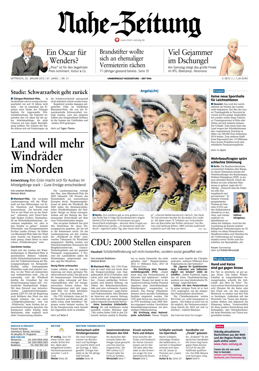 Nahe-Zeitung vom Mittwoch, 25.01.2012