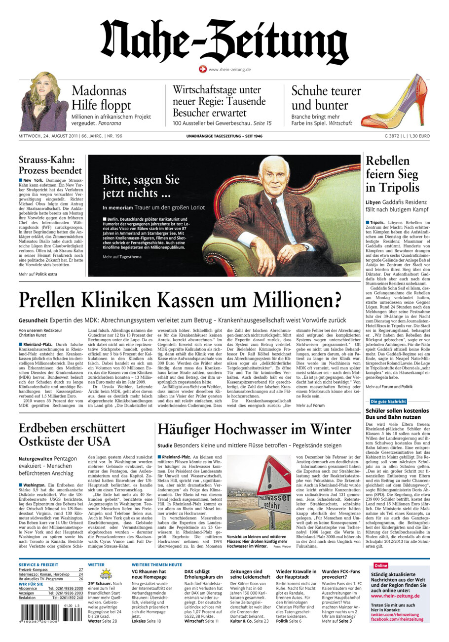 Nahe-Zeitung vom Mittwoch, 24.08.2011