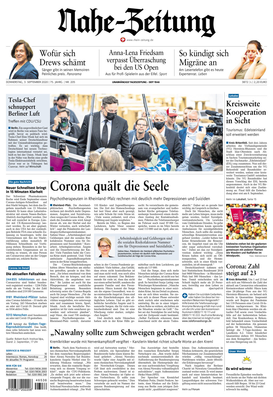 Nahe-Zeitung vom Donnerstag, 03.09.2020