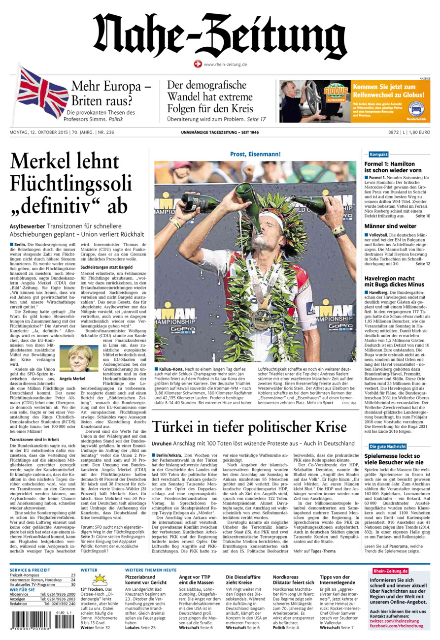 Nahe-Zeitung vom Montag, 12.10.2015