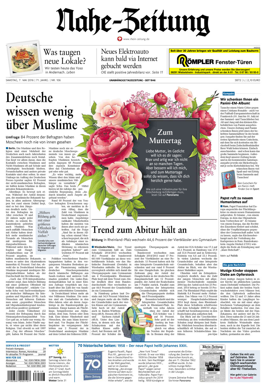 Nahe-Zeitung vom Samstag, 07.05.2016