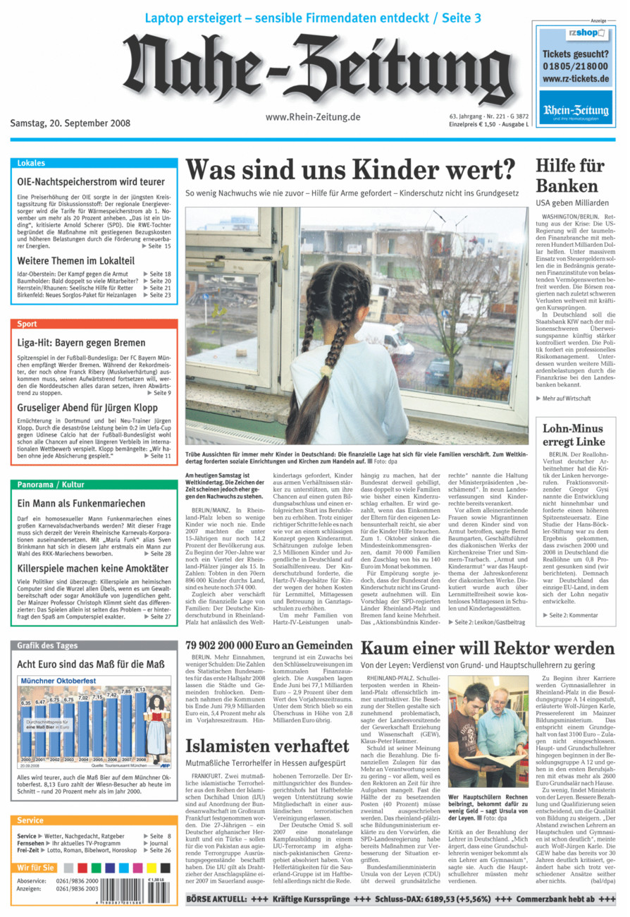 Nahe-Zeitung vom Samstag, 20.09.2008