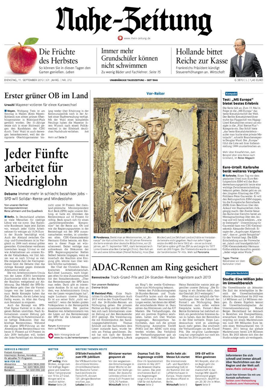 Nahe-Zeitung vom Dienstag, 11.09.2012