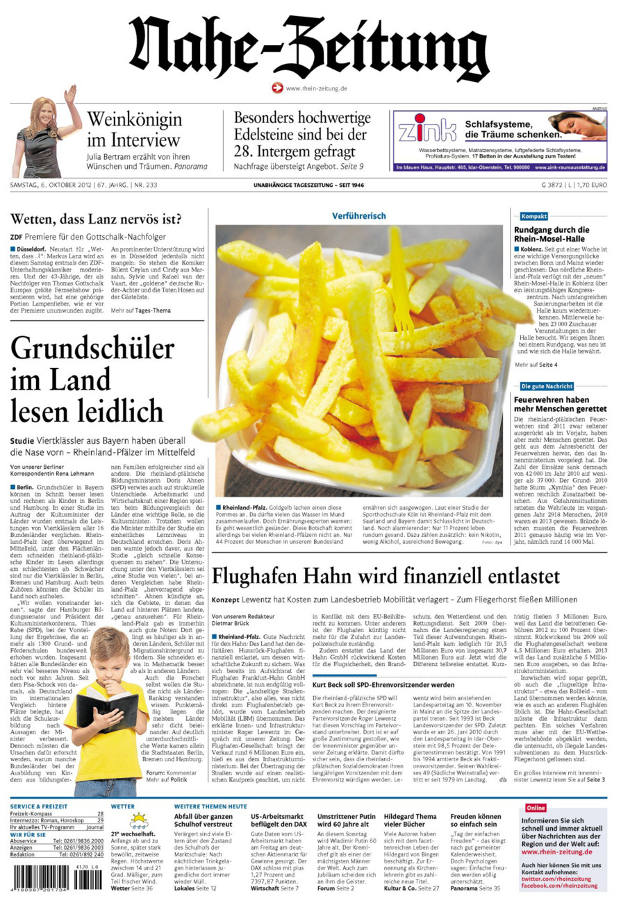 Nahe-Zeitung vom Samstag, 06.10.2012