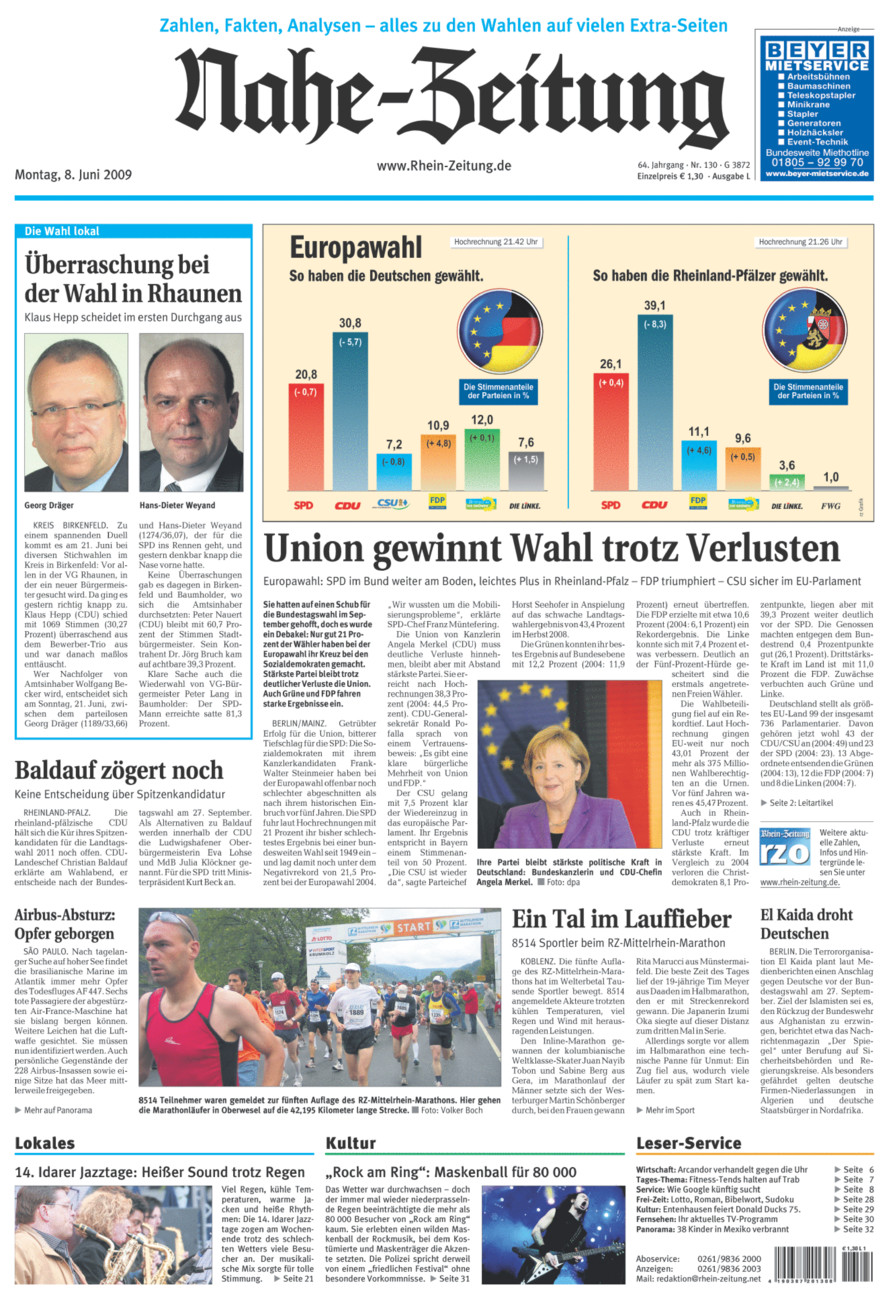 Nahe-Zeitung vom Montag, 08.06.2009