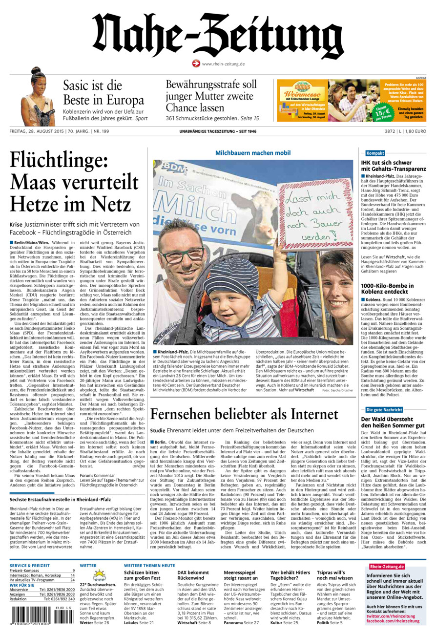 Nahe-Zeitung vom Freitag, 28.08.2015