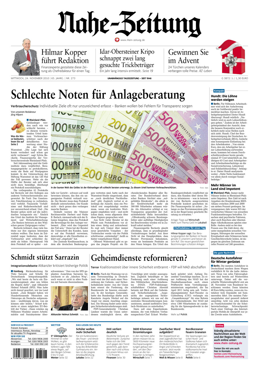 Nahe-Zeitung vom Mittwoch, 24.11.2010