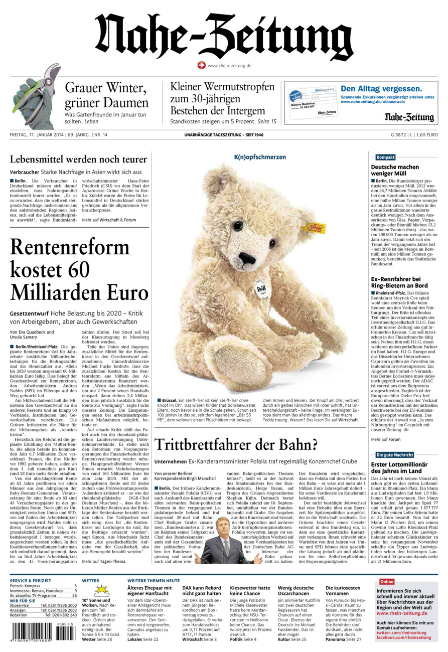 Nahe-Zeitung vom Freitag, 17.01.2014