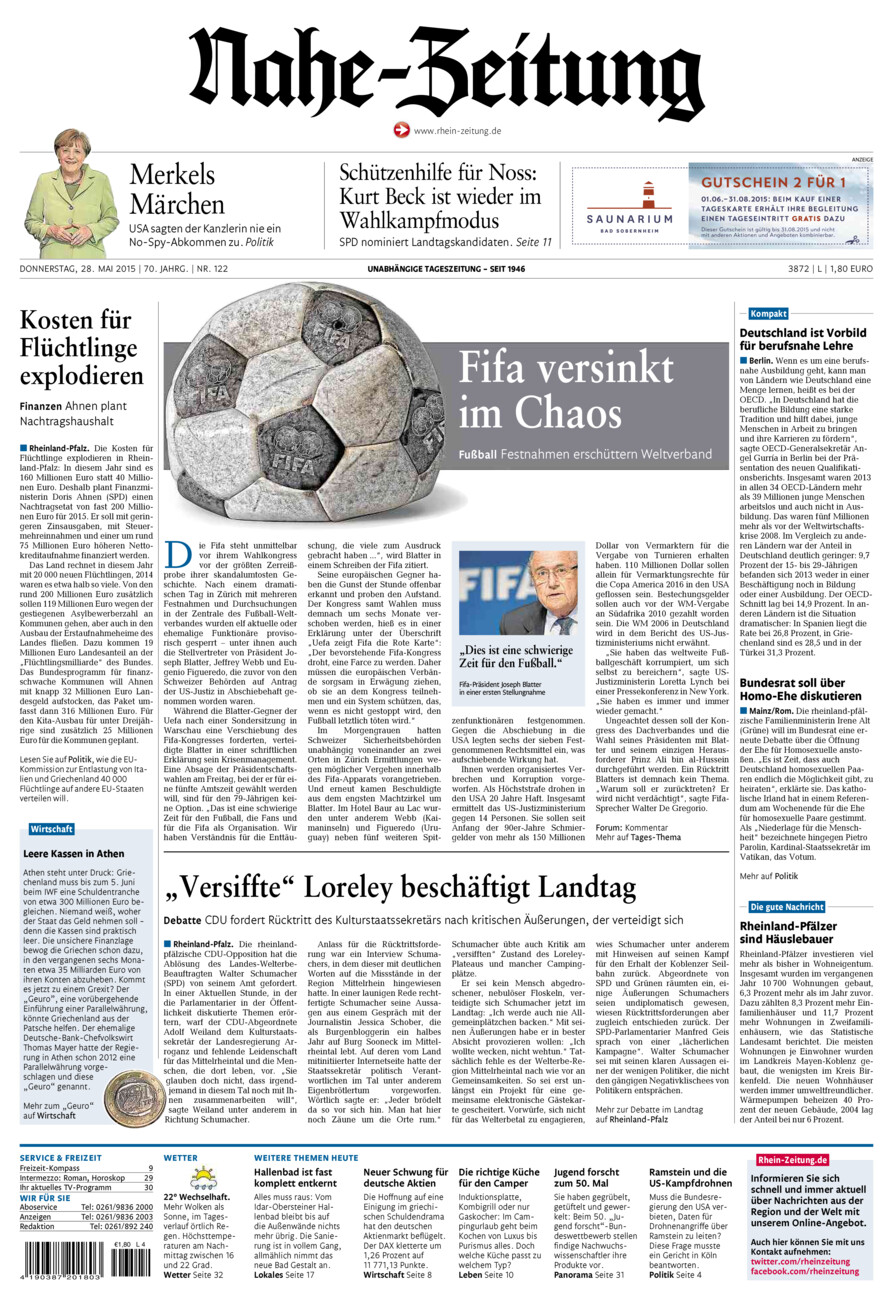 Nahe-Zeitung vom Donnerstag, 28.05.2015