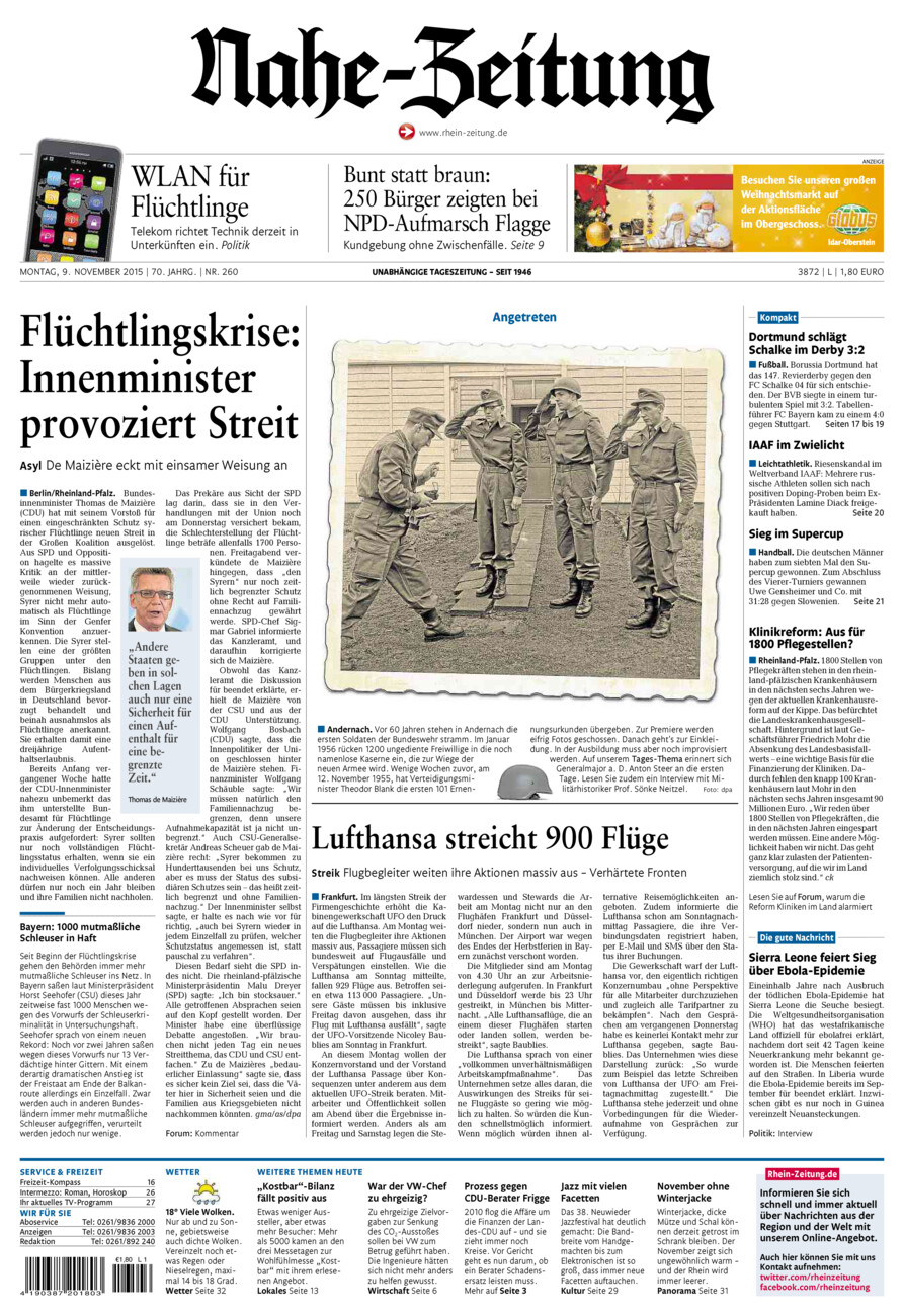 Nahe-Zeitung vom Montag, 09.11.2015