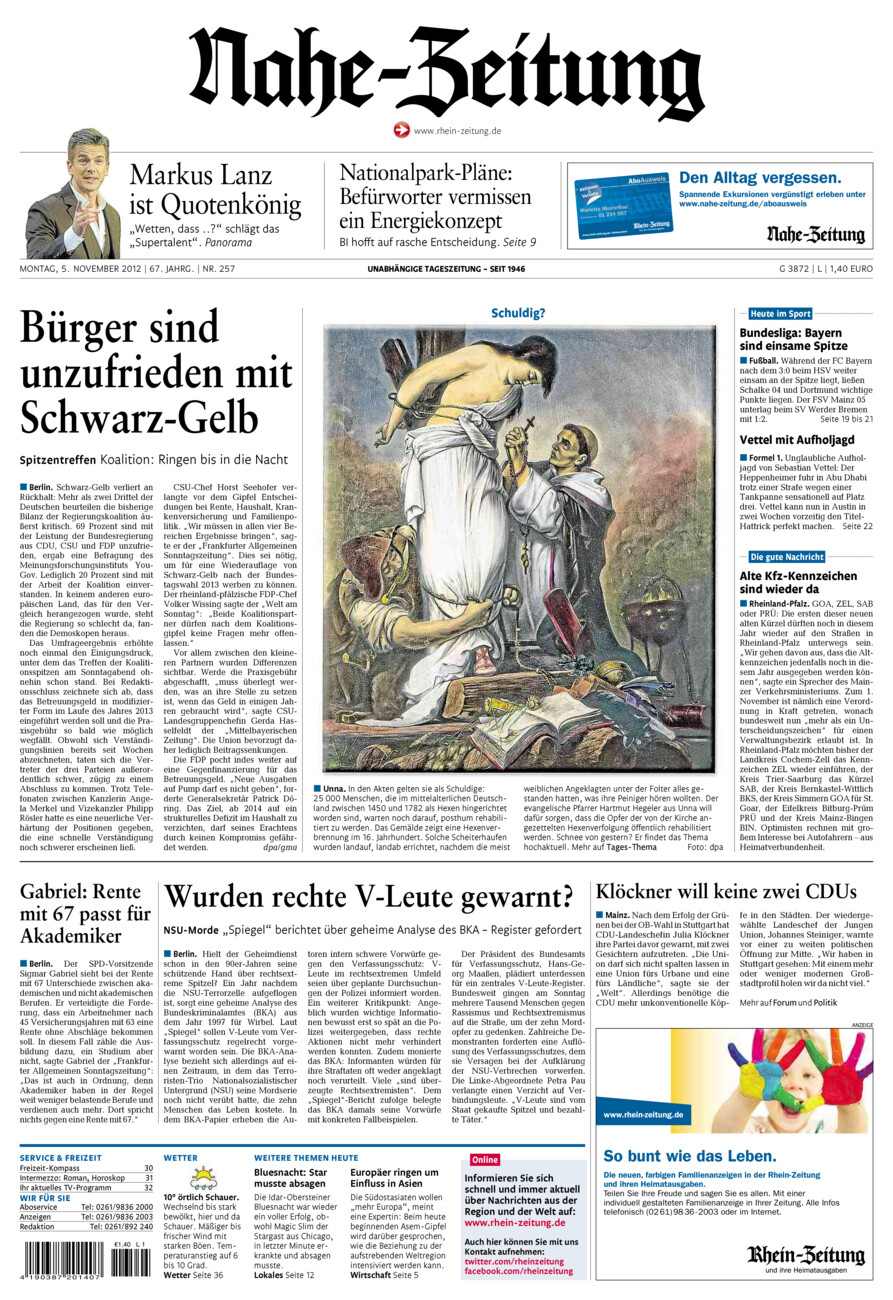 Nahe-Zeitung vom Montag, 05.11.2012
