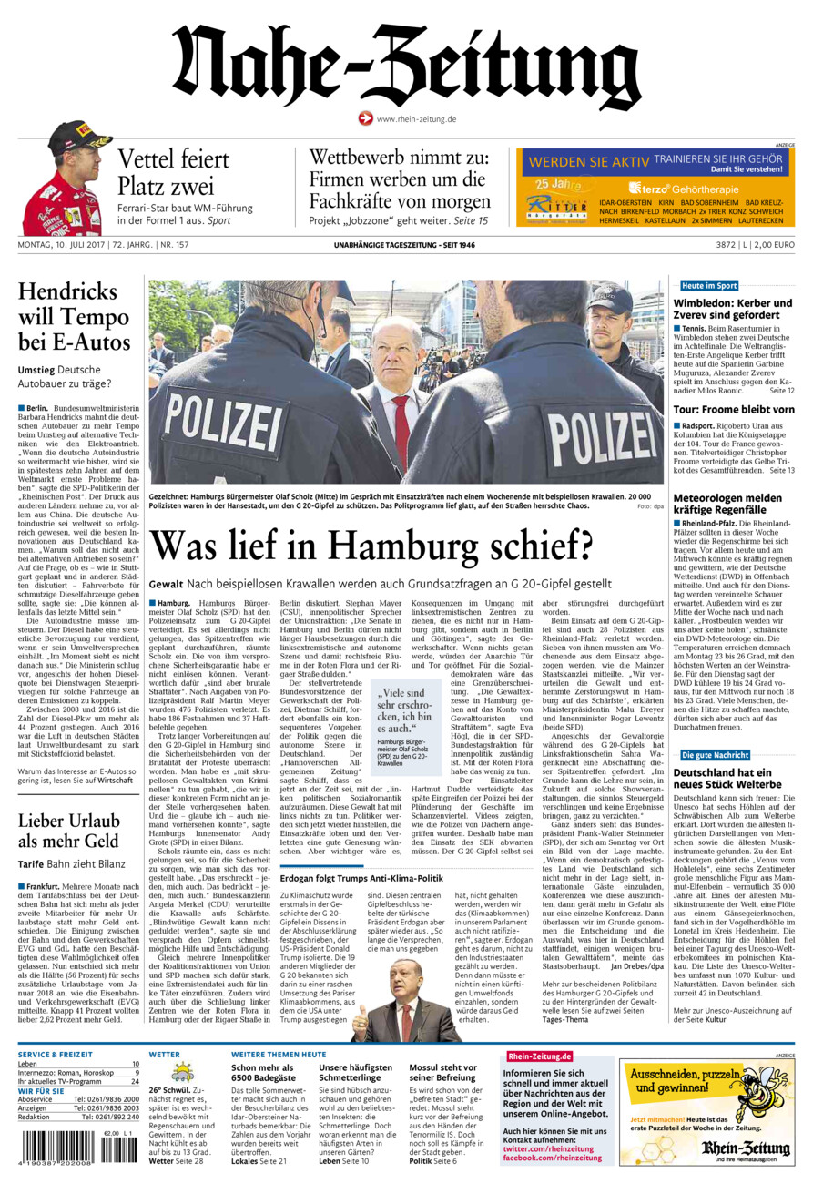 Nahe-Zeitung vom Montag, 10.07.2017
