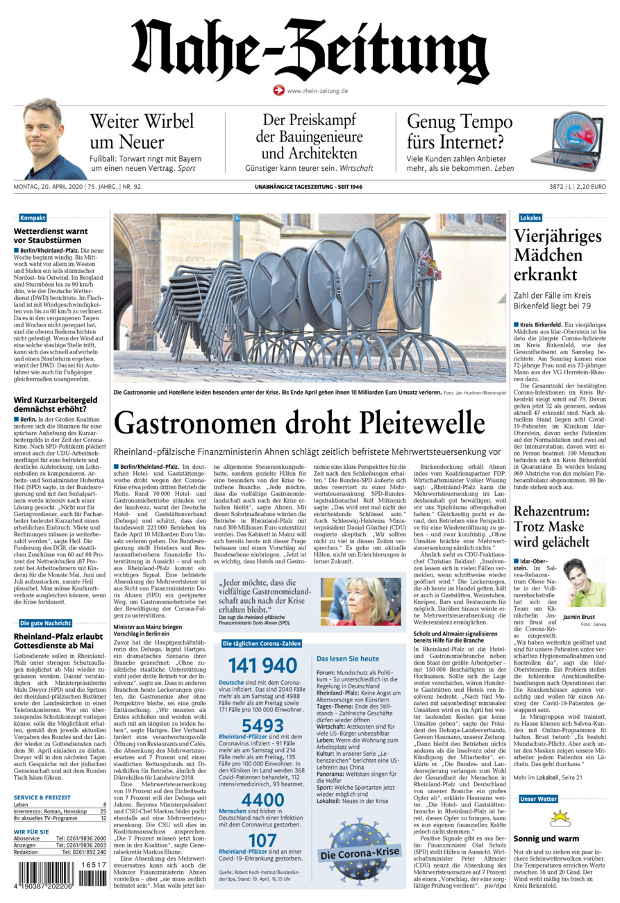 Nahe-Zeitung vom Montag, 20.04.2020