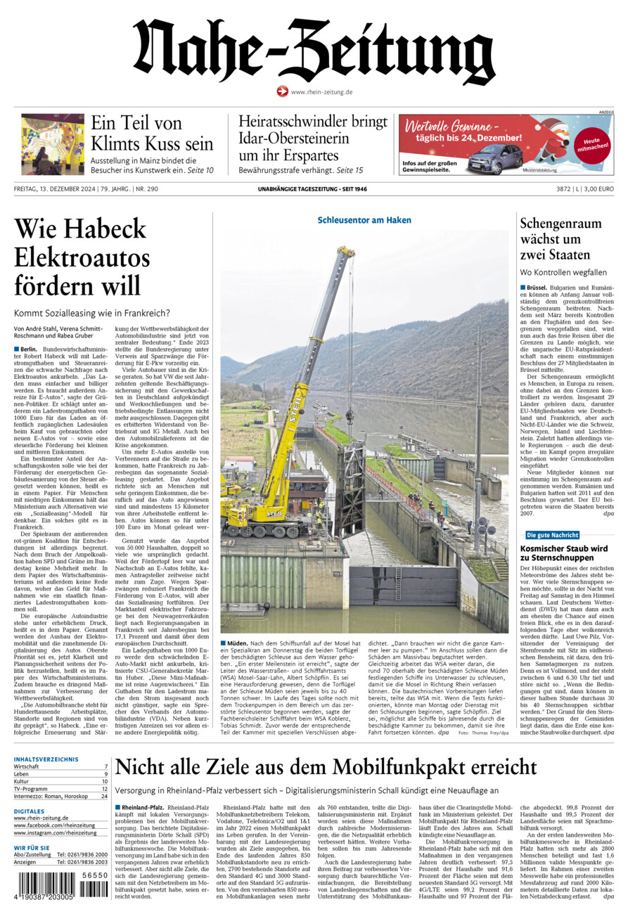 Nahe-Zeitung vom Freitag, 13.12.2024