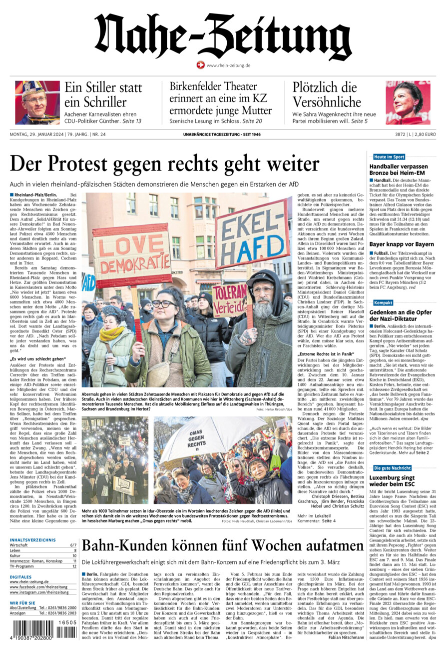 Nahe-Zeitung vom Montag, 29.01.2024