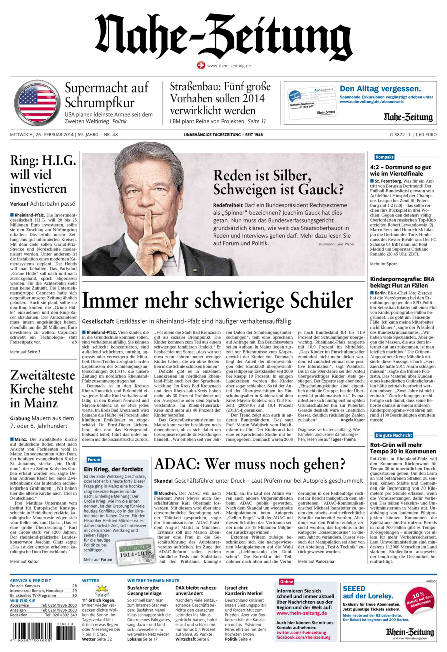 Nahe-Zeitung vom Mittwoch, 26.02.2014