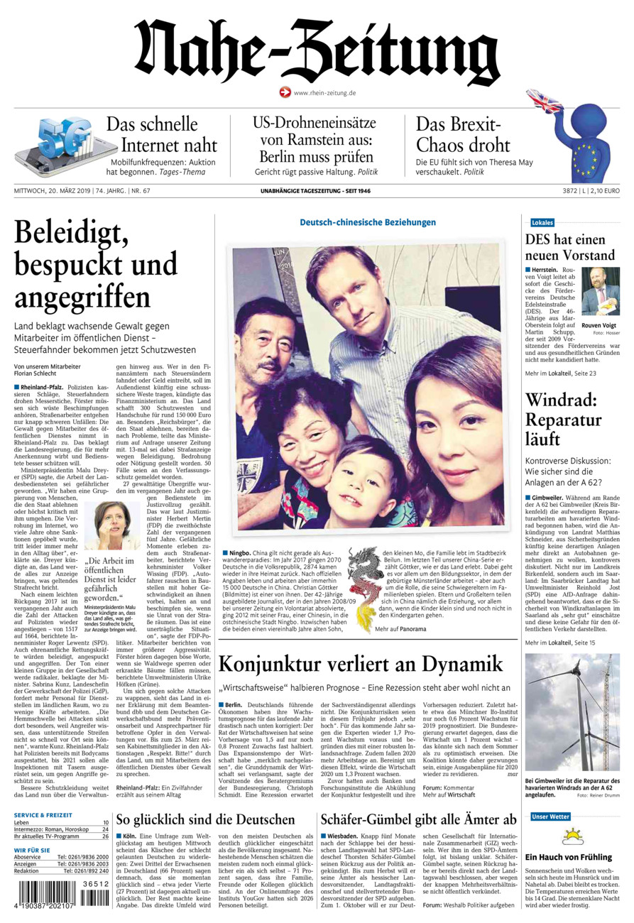 Nahe-Zeitung vom Mittwoch, 20.03.2019