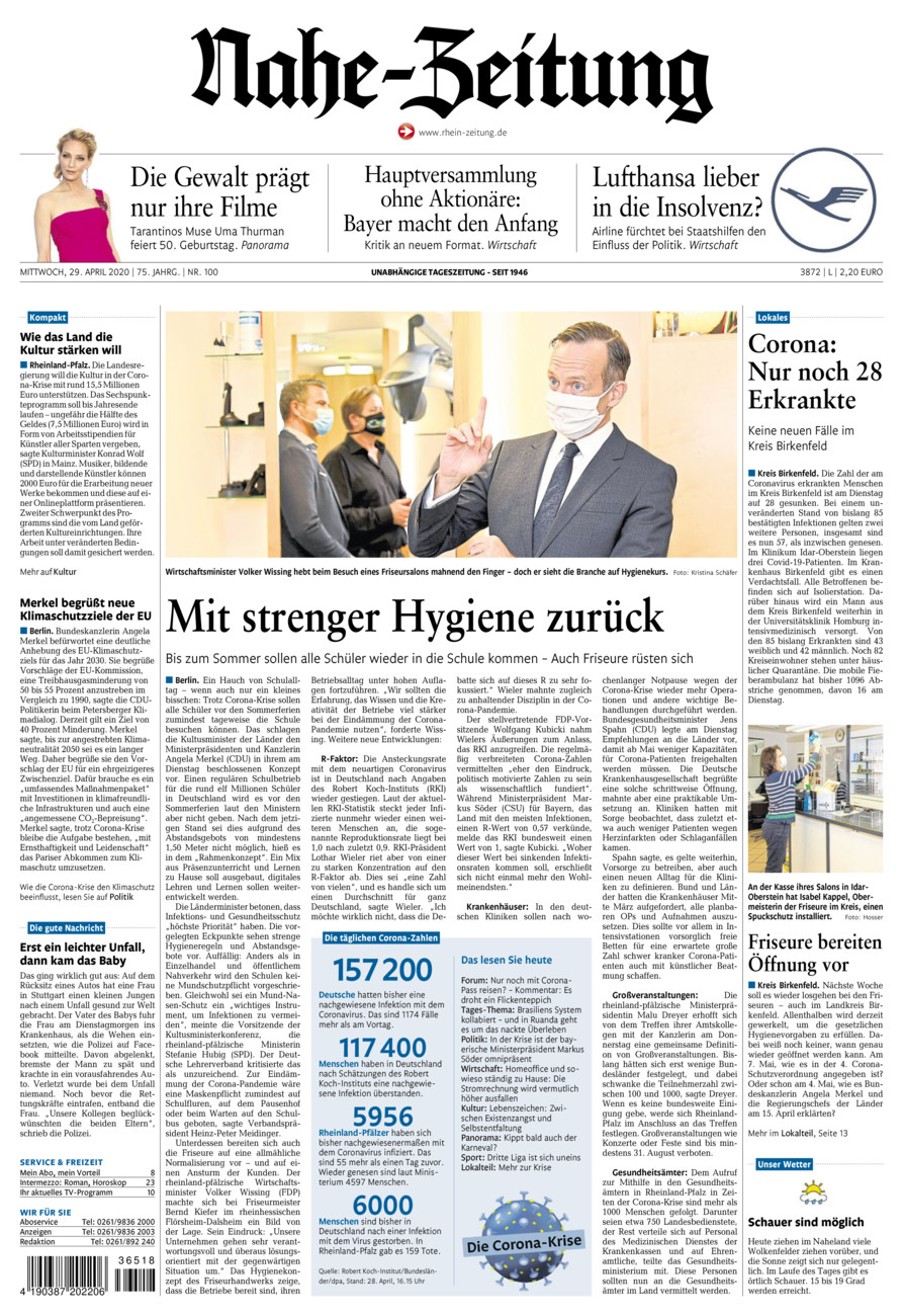 Nahe-Zeitung vom Mittwoch, 29.04.2020