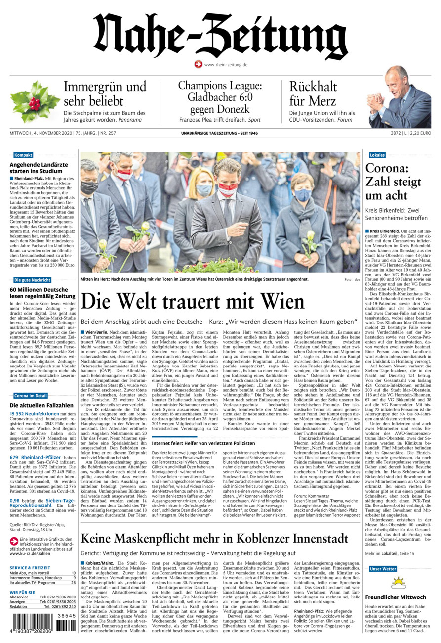 Nahe-Zeitung vom Mittwoch, 04.11.2020
