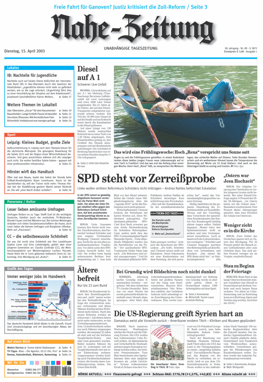 Nahe-Zeitung vom Dienstag, 15.04.2003