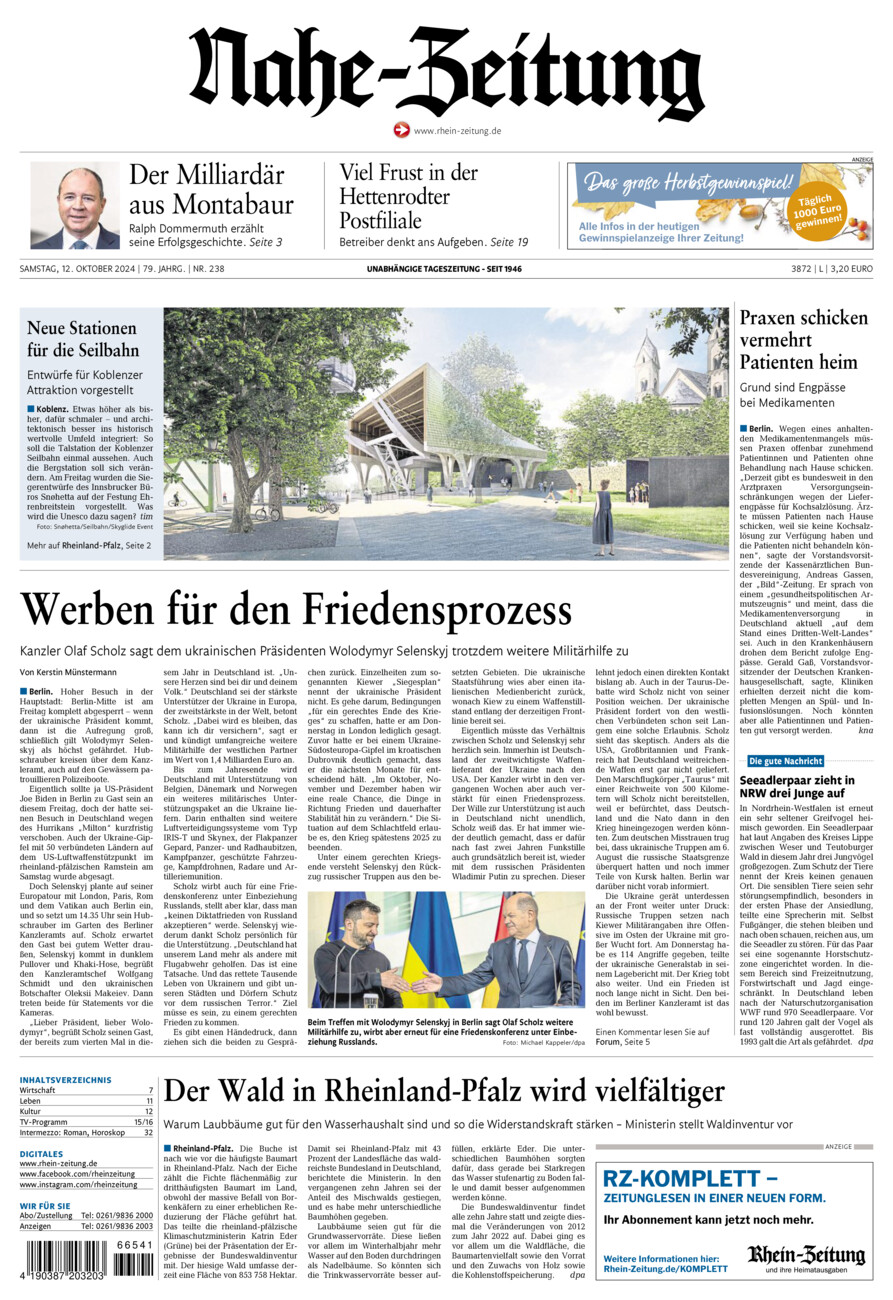 Nahe-Zeitung vom Samstag, 12.10.2024