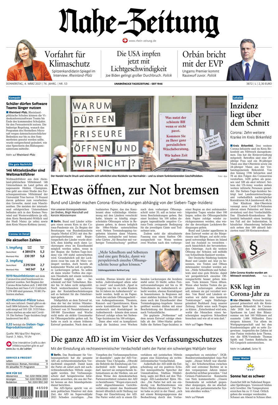 Nahe-Zeitung vom Donnerstag, 04.03.2021