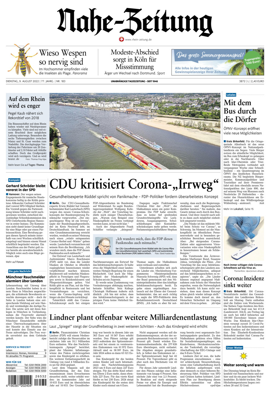Nahe-Zeitung vom Dienstag, 09.08.2022