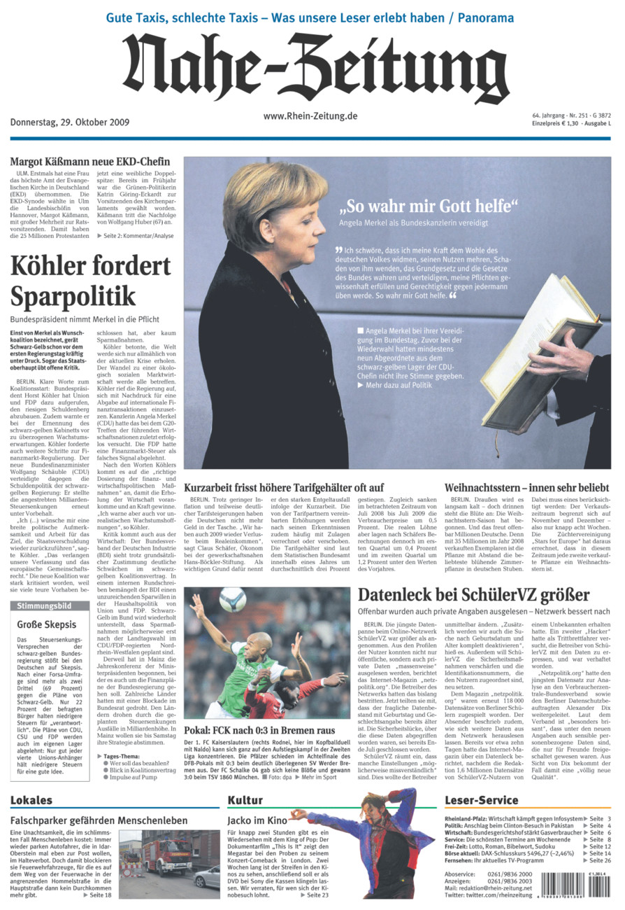 Nahe-Zeitung vom Donnerstag, 29.10.2009