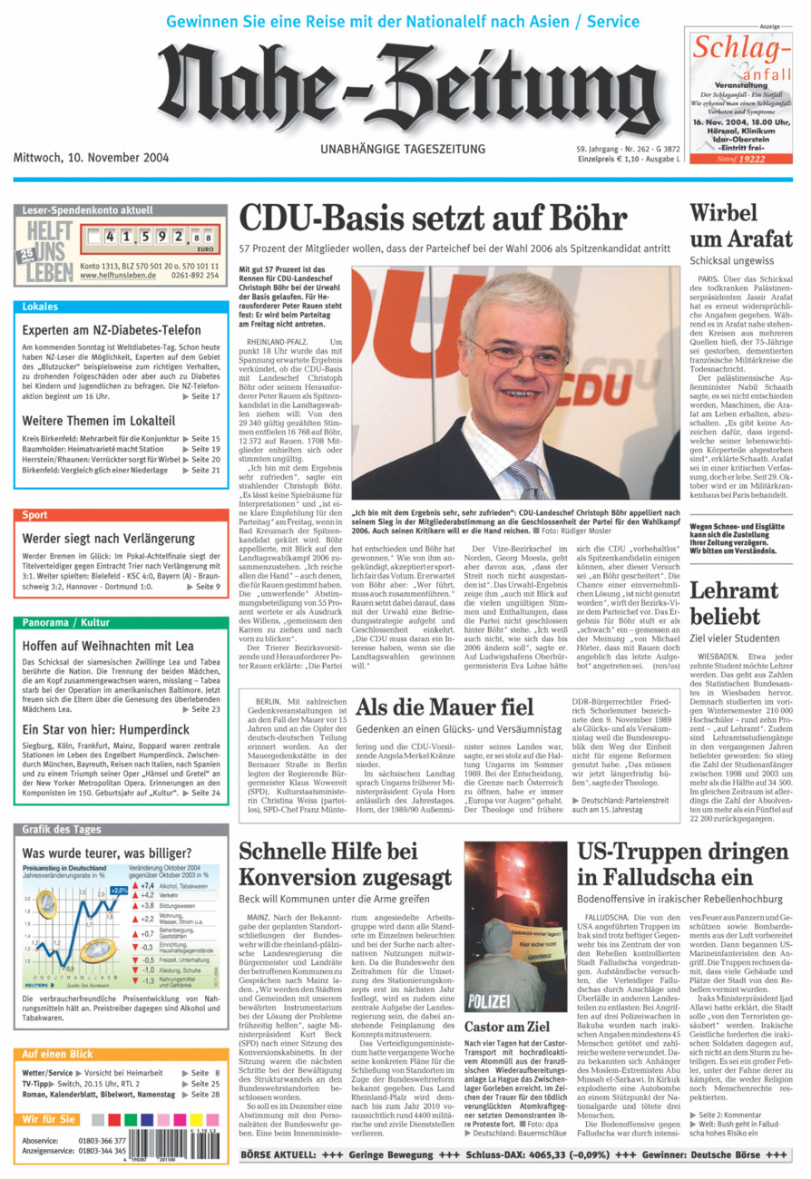 Nahe-Zeitung vom Mittwoch, 10.11.2004