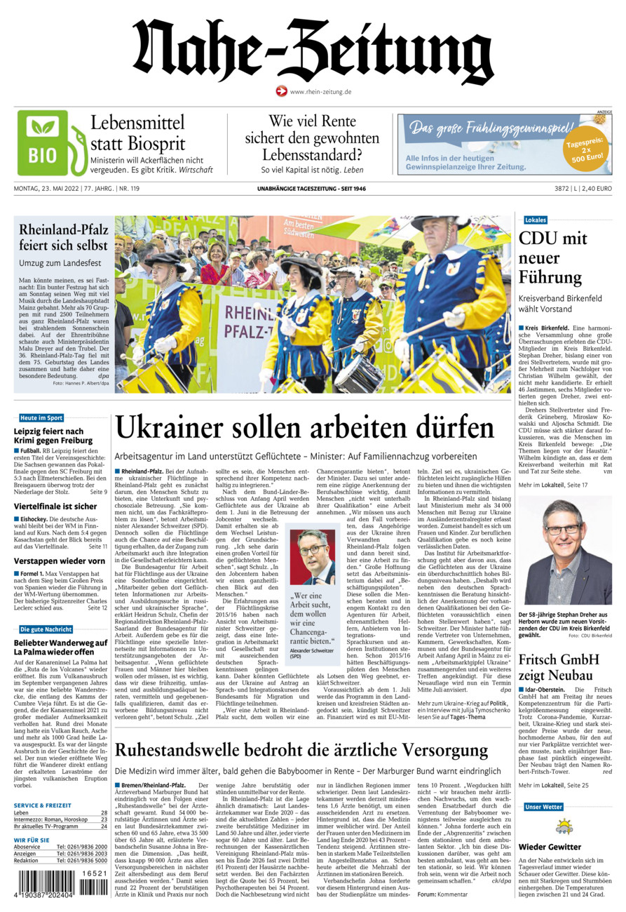 Nahe-Zeitung vom Montag, 23.05.2022