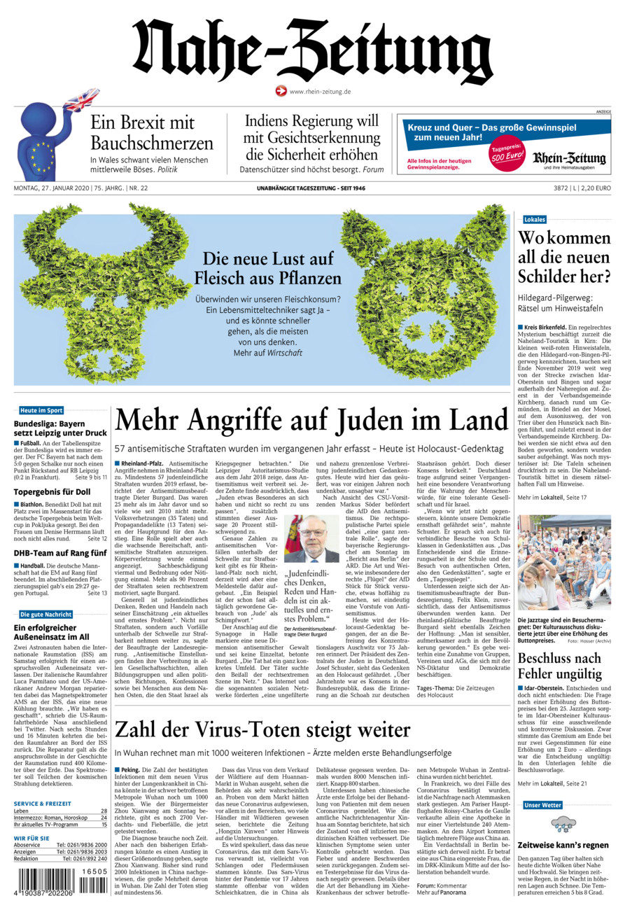 Nahe-Zeitung vom Montag, 27.01.2020