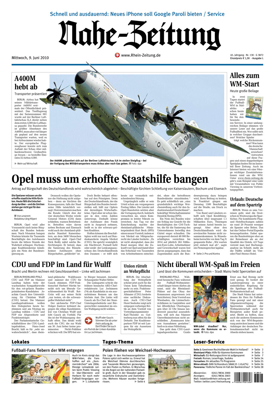 Nahe-Zeitung vom Mittwoch, 09.06.2010