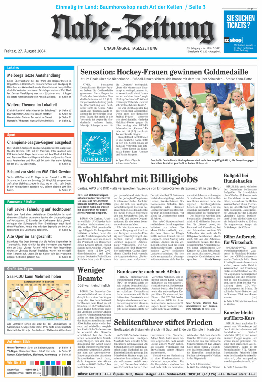 Nahe-Zeitung vom Freitag, 27.08.2004