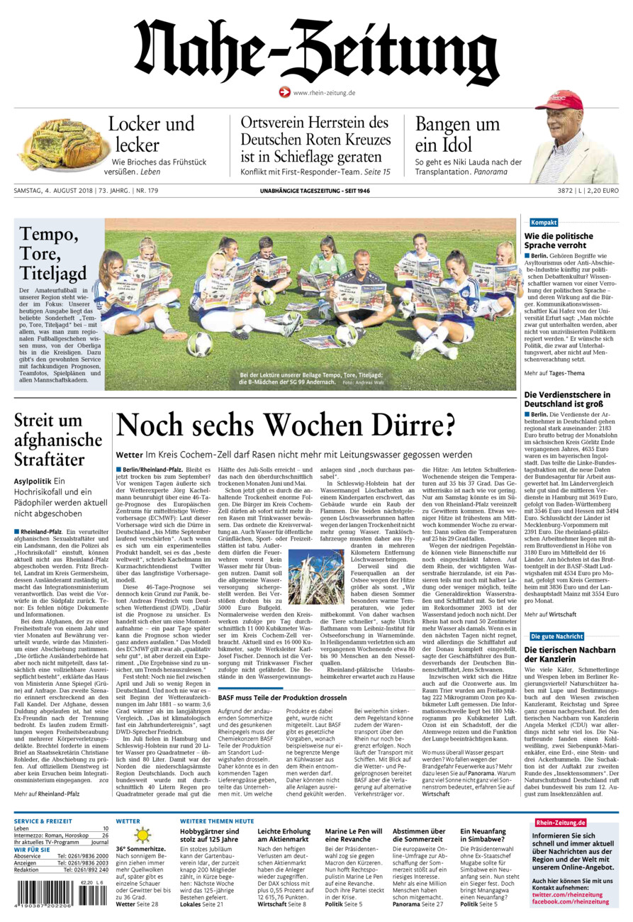 Nahe-Zeitung vom Samstag, 04.08.2018