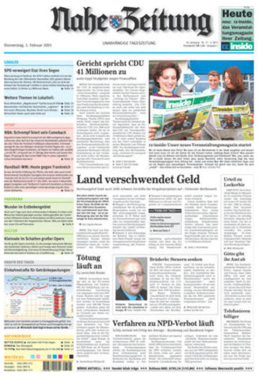 Nahe-Zeitung vom Donnerstag, 01.02.2001