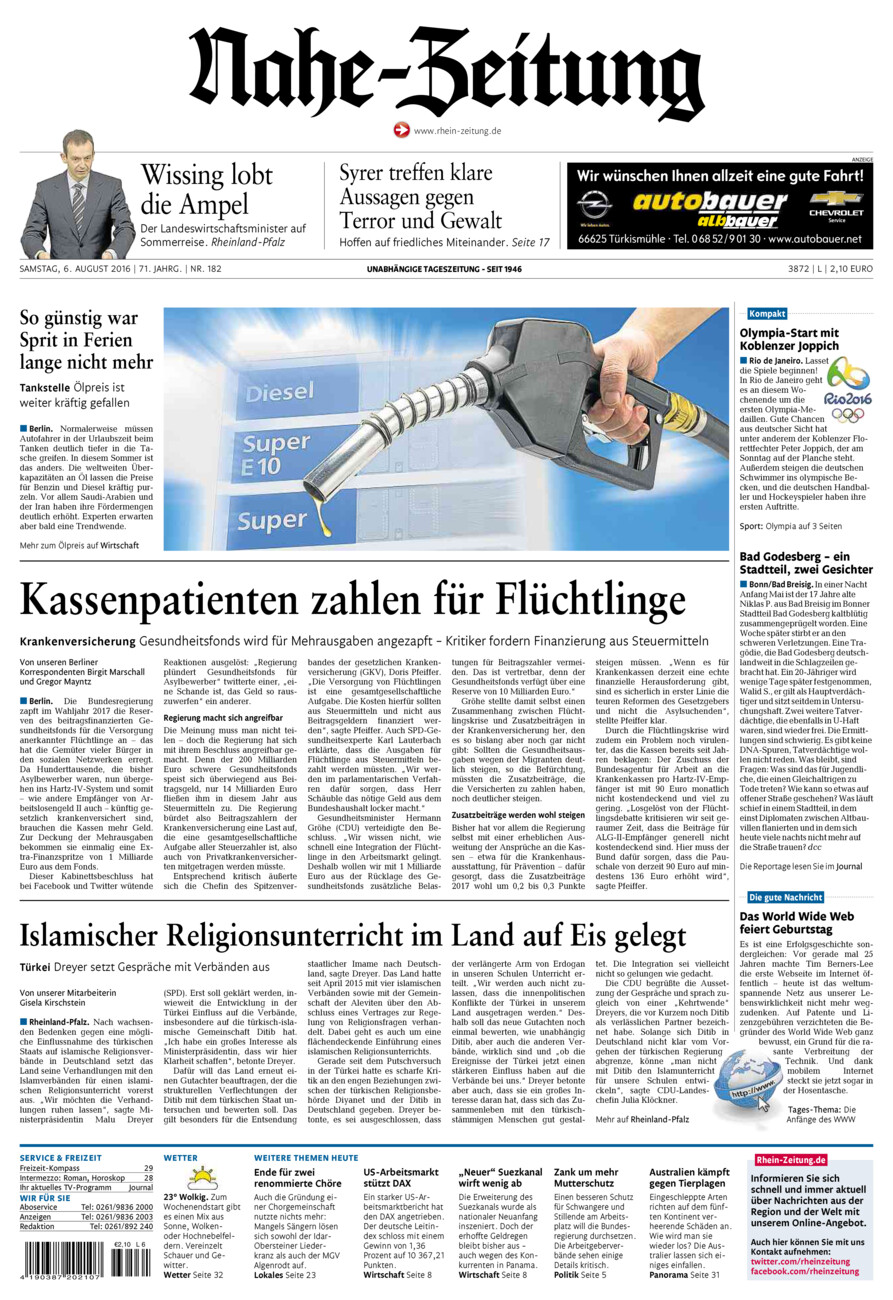 Nahe-Zeitung vom Samstag, 06.08.2016
